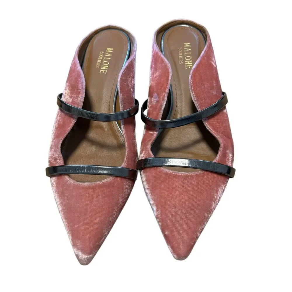 Malone Souliers‎ Pink Velvet Fabric Maureen Flat Mules Size 38